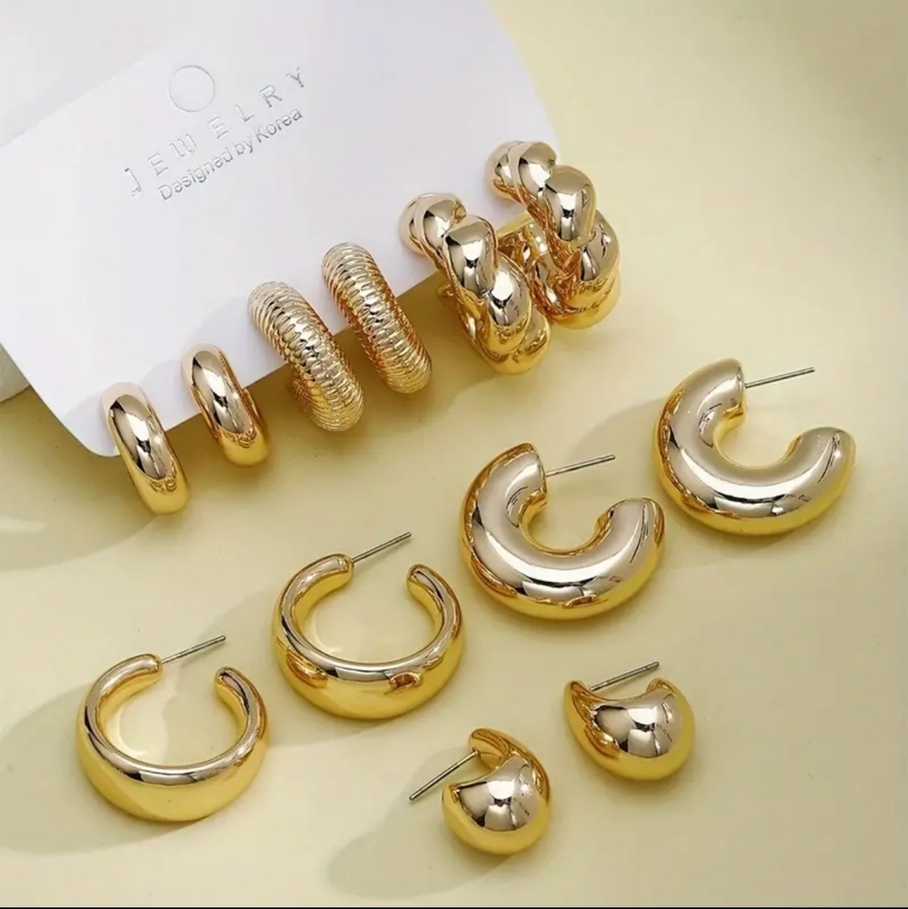 COPY - Gold Hoop Earrings Set  6 Pairs 14K Plated Lightweight Hypoallergenic Ch…